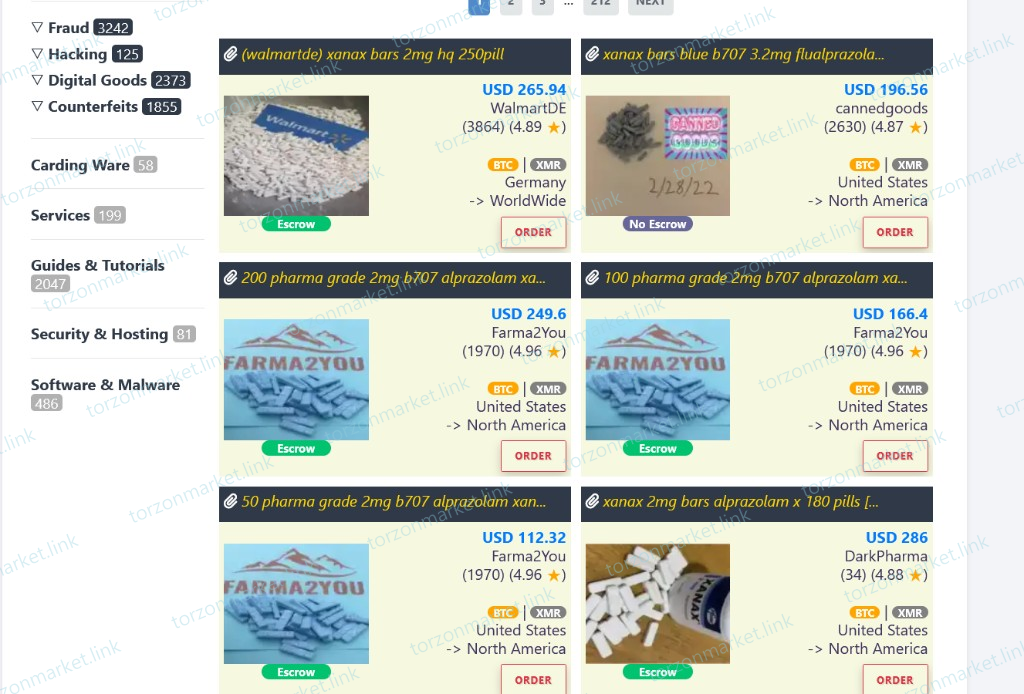 Torzon paginated product listings in Tor Browser